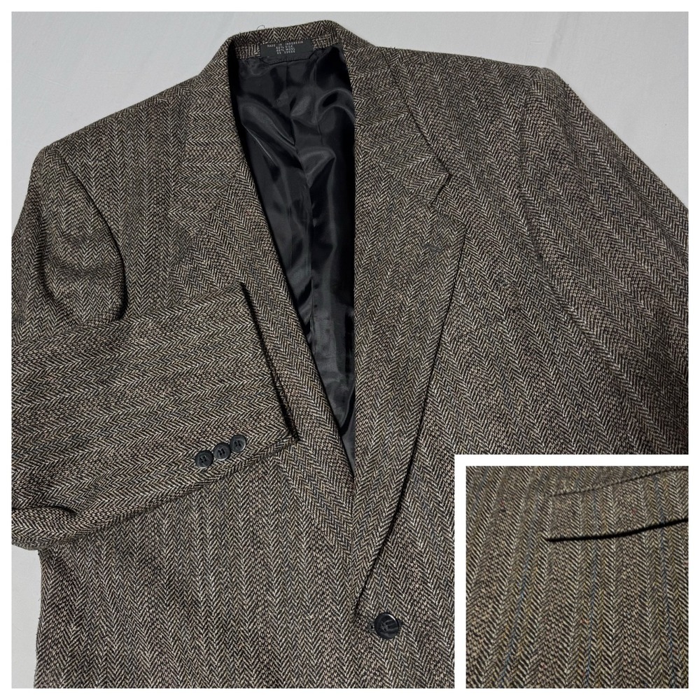 Petrocelli Sport‎ Coat Men's Size 44R Brown Herringbone Wool Silk Blazer